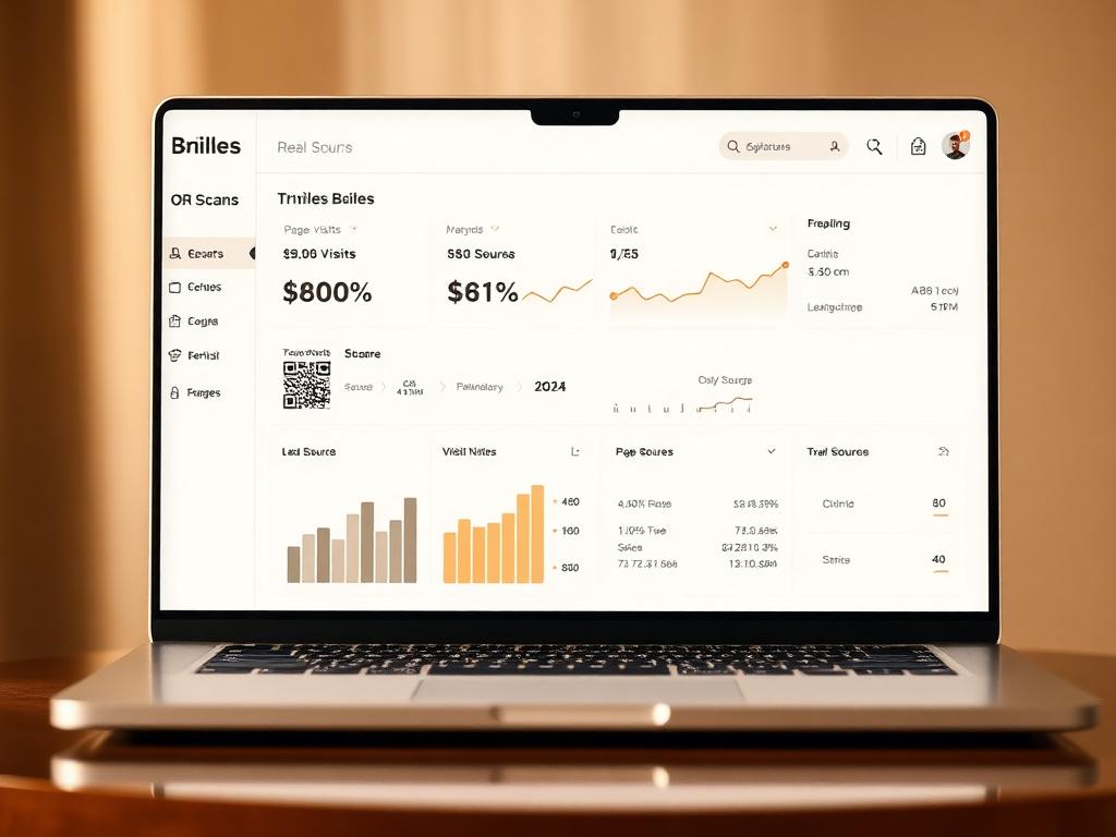 Analytics dashboard with QR scans and lead sources